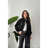 Eskc Trend Moda Siyah Çıtçıtlı Süet Gömlek