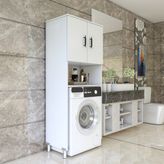 ESMOPA MOBİLYA Çok Amaçlı Banyo Çamaşır Makinası Dolabı Parlak Beyaz Ayaklı Fonksiyonel Tasarım 45 cm Derinlik