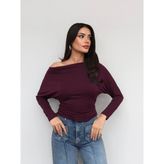 Esra Helvacı Düşük Omuz Uzun Kol Bluz - Mürdüm