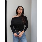 Esra Helvacı Düşük Omuz Uzun Kol Bluz - Siyah