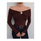 ESRAHELVACI Açık Omuz Aksesuarlı Drapeli Bluz E.H Collection