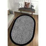 ESTA HALI Siyah Çerçeveli Çizgisel Oval Halı
