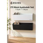 Esves 2’Li Duvara Monte Metal Ayakkabılık Ve Terliklik Seti 1 Siyah + 1 Beyaz