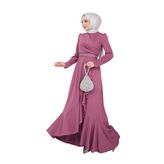 Eteği Volanlı Kemeri Taşlı Tesettür Abiye Elbise 2497 (Bordo, 52)