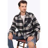 Etikmen Siyah Beyaz Geçişli Oversize Oduncu Erkek Gömlek - 2XL - Siyah - Beyaz