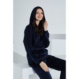 Etoile Soft Kanguru Cepli Kapşonlu Kadife Kadın Eşofman Takımı Lacivert
