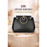 EVALIA Şık Siyah Kroko Omuz Çantası