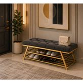 Evdera Mobilya Gold Metal Bench Ayakkabılık Bank, Kapı Girişi Puf Ayakkabılık - Antrasit