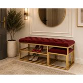 Evdera Mobilya Gold Metal Bench Ayakkabılık Bank, Kapı Girişi Puf Ayakkabılık - Bordo