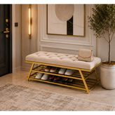 Evdera Mobilya Gold Metal Bench Ayakkabılık Bank, Kapı Girişi Puf Ayakkabılık - Krem
