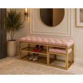 Evdera Mobilya Gold Metal Bench Ayakkabılık Bank, Kapı Girişi Puf Ayakkabılık - Pembe