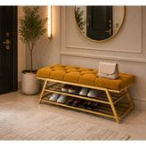 Evdera Mobilya Gold Metal Bench Ayakkabılık Bank, Kapı Girişi Puf Ayakkabılık - Sarı