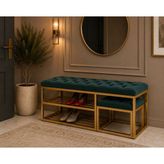 Evdera Mobilya Gold Metal Bench Ayakkabılık Bank, Kapı Girişi Puf Ayakkabılık - Yeşil