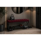 Evdera Mobilya Siyah Metal Bench Ayakkabılık Bank, Kapı Girişi Puf Ayakkabılık - Bordo
