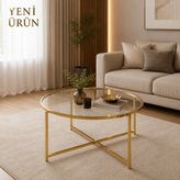Evdera Mobilya Sun Orta Sehpa - TEMPERLİ ŞEFFAF CAM SİYAH AYAK