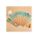 EveFix 12 Parça Bambu Saplı Silikon Kepçe Spatula Mutfak Seti