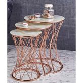 Evim-E Aksesuar C Metal Içiçe Girebilen 3'lü Zigon Sehpa Bakır (Rose Gold) Kaplamalı - Gold Mermer Temperli Cam