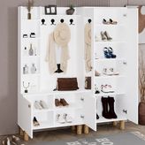 Evin-1-2 Bohem Ayaklı Aynalı Ayakkabılık Portmanto Vestiyer EVN01 - Beyaz