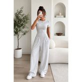 EVIus Kadın Basic Bisiklet Yaka Dar Kalıp T-Shirt Düz Paça Eşofman Takımı