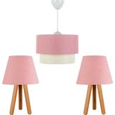Evlight 3'lü Set Avize ve Komodin Üstü Abajur Pembe - 1