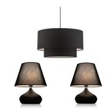 Evlight Charm Üçlü Lüx Avize Ve Abajur Seti, Siyah