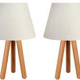 Evlight İkili Set Üç Ayaklı Ahşap Abajur, Beyaz