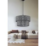 EvLight Siyah Hasır Modern Doğal Hazeran Rattan 2 Katlı Sarkıt Avize