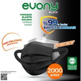 Evony 3 Katlı Yumuşak Elastik Kulaklı 2000 Adet Siyah Maske