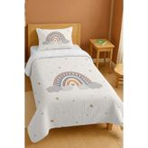 EVPANYA %100 Pamuk Sade Pastel Gökkuşağı Desenli Tek Kişilik Pike Seti