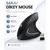 Exonix Şarjlı Kablosuz Dikey Mouse – Ergonomik USB Alıcılı Mouse - Siyah