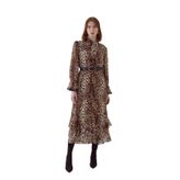 Exquise Leopar Desenli Kemerli Regular Maxi Elbise