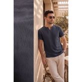 Exve Exclusive Siyah Beyaz Ince Çizgili Yazlık Salaş Kısalol Çentik Yaka Rahat Kesim Tişört Gömlek - XL