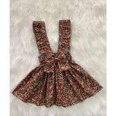 Eylülce Butik Kız Çocuk Kahve Çiçekli Fiyonklu Fırfır Askılı Salopet Elbise (%100 Pamuk Kumaştan Üretilmiştir.) - 0-Kahverengi - 5 - 6 Yaş