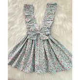 Eylülce Butik Kız Çocuk Mavi Çiçekli Fiyonklu Fırfır Askılı Salopet Elbise (%100 Pamuk Kumaştan Üretilmiştir.) - Açık Mavi - 1 Yaş