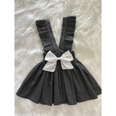 Eylülce Butik Kız Çocuk Siyah Beyaz Puantiye Desenli Beyaz Fiyonklu Fırfır Askılı Salopet Elbise (%100 Pamuk Kumaştan Dikilmiştir ) - 3 Yaş