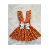 Eylülce Butik KIZ ÇOCUK TURUNCU ÇİÇEKLİ FİYONKLU FIRFIR ASKILI SALOPET ELBİSE (%100 PAMUK KUMAŞTAN ÜRETİLMİŞTİR.)