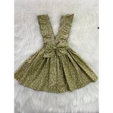 Eylülce Butik Kız Çocuk Yeşil Çiçekli Fiyonklu Fırfır Askılı Salopet Elbise (%100 Pamuk Kumaştan Üretilmiştir.) - 00Yeşil - 2 Yaş