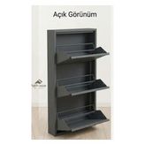 F. Acar Home Collection Metal 3 Kapaklı Antrasit Ayakkabılık - 15 cm Ultra Ince Tasarım (103X50 Cm)