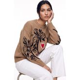Fabrika Açık Kahve Kadın Bisiklet Yaka Regular Fit Desenli Kazak F6WL-KZK0100 - Deve Tüyü - XL