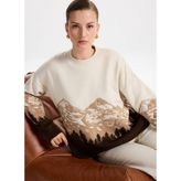 Fabrika Bisiklet Yaka Loose Fit Jakarlı Ekru - Kahve Kazak Kadın F5WL-KZK0253 - M