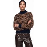 Fabrika Çok Renkli Kadın Bisiklet Yaka Loose Fit Leopar Kazak F6WL-KZK0117 - XS