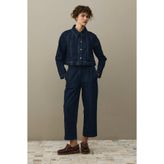 Fahhar Godeli Crop Denim Ceket Koyu Mavi