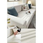 Faiend Krem Rengi Likrali Esnek 3 Kişilik Koltuk Örtüsü Streç Lastikli Çekyat kanepe kılıfı Modern Koltuk Kılıfı - 180 x 225 cm