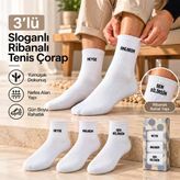 Farklı Sloganlı Ribanalı Tenis Çorap 3'Lü