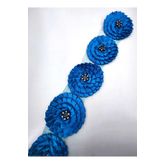 FASHİON DANTEL Saten Kurdele Şerit Taşlı Çiçek Aplik Çeyiz ve Bohça Süsleme 8 cm En / 8 cm Boy ( 5 Adet)
