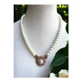 FAYRA ACCESSORIES Black Diamond Taşlı Çiçek Figür İnci Kolye