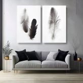Feathers İkili Set Yağlı Boya Dokulu Tablo