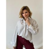 Fehu Bloom Oversize Çizgili Düğmeli Gömlek Beyaz