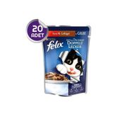 Felix Felix Çifte Lezzet Etli Tavuklu Pouch Yaş Kedi Maması 20 Adet