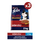 Felix Kuru Kedi Maması Sığır Etli 2Kg 3'Lü Set